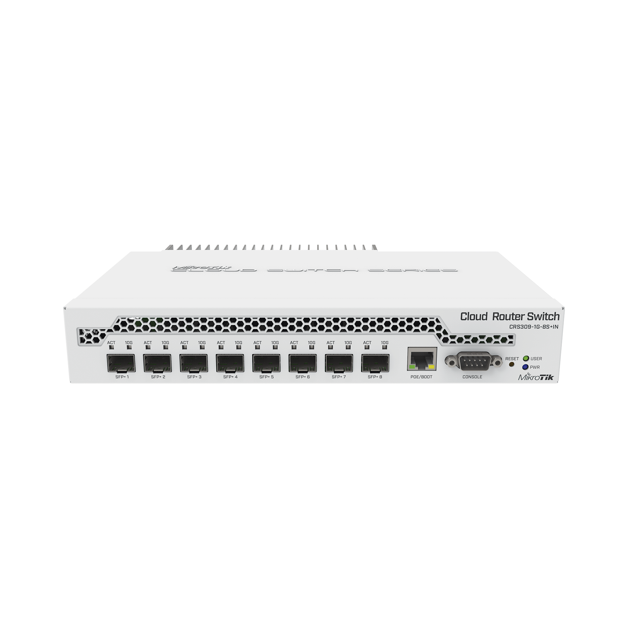 (CRS309-1G-8S+IN) Switch administrable Sistema Operativo Dual, puerto 1G Rj45, 8 puertos 10G SFP+ para Escritorio