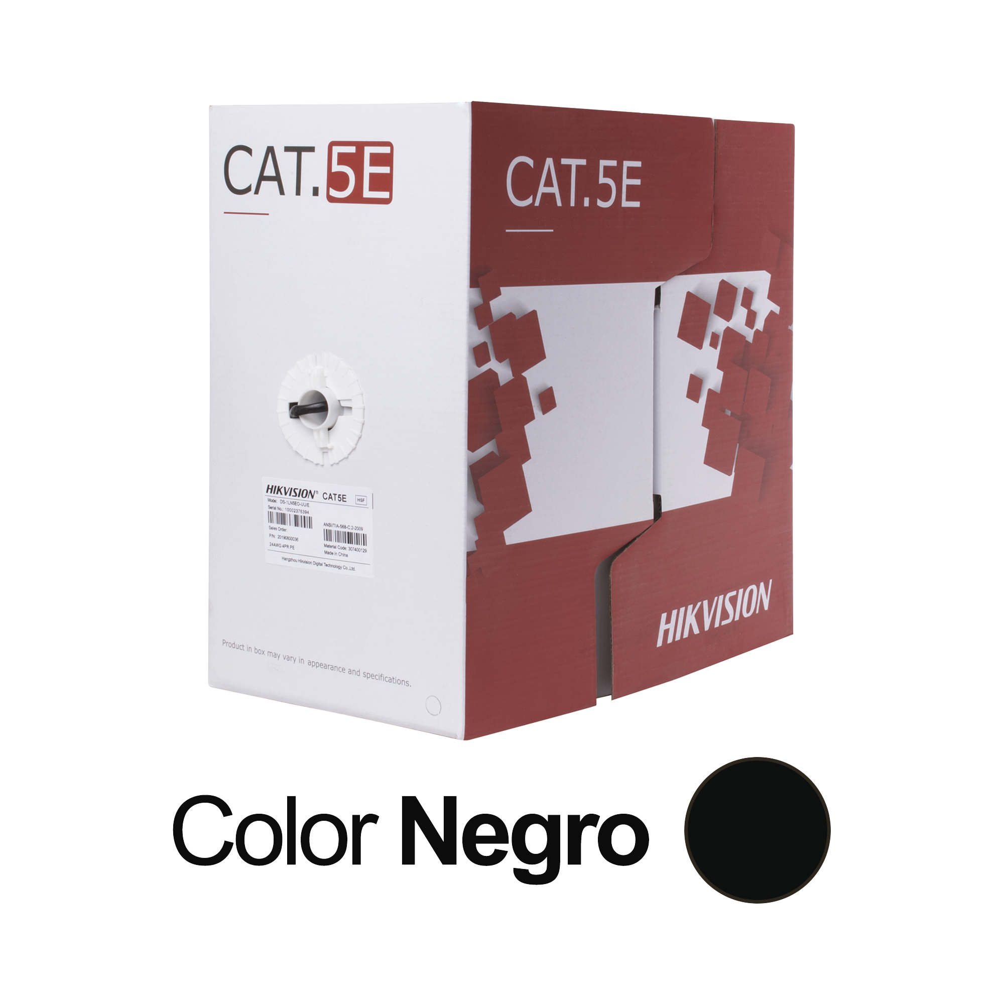 Bobina de Cable UTP 305 Mts / Cat 5E (24 AWG) / Color Negro / PE / Uso en Exterior / 100% Cobre / Aplicaciones de CCTV, Redes de Datos y Enlaces Inalámbricos