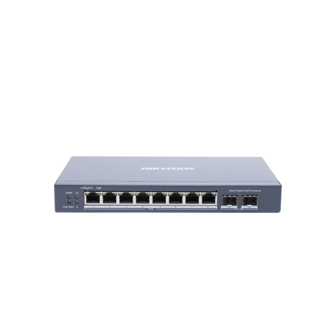 Switch Gigabit PoE+ / Administrable / 8 Puertos Gigabit PoE+ / 2 Puertos SFP / Configuración Remota desde Hik-PartnerPro / PoE Hasta 300 Metros / 110 W