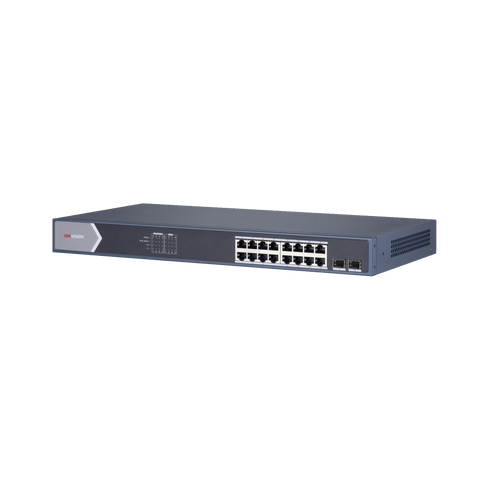 Switch Gigabit PoE+ / Administrable / 16 Puertos 10/100/1000 Mbps PoE+ / 2 Puertos SFP / Configuración Remota desde Hik-ParnerPro / PoE hasta 300 Metros / 225 W