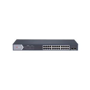 Switch Gigabit PoE+ / Administrable / 24 puertos 10/100/1000 Mbps PoE+ / 2 puertos SFP / configuración remota desde Hik-PartnerPro / PoE hasta 250 metros / 370 W