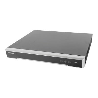 NVR 12 Megapixel (4K) / 16 canales / 16 Puertos PoE+ / Soporta Cámaras con AcuSense / H.265+ / Hik-Connect / Switch PoE 300 mts / 2 Bahías de Disco Duro / HDMI en 4K / Soporta POS