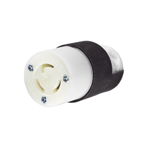 Conector hembra 15 A 125 V AC,  2 Polos, 3 Hilos, Nylon Blanco- Negro.