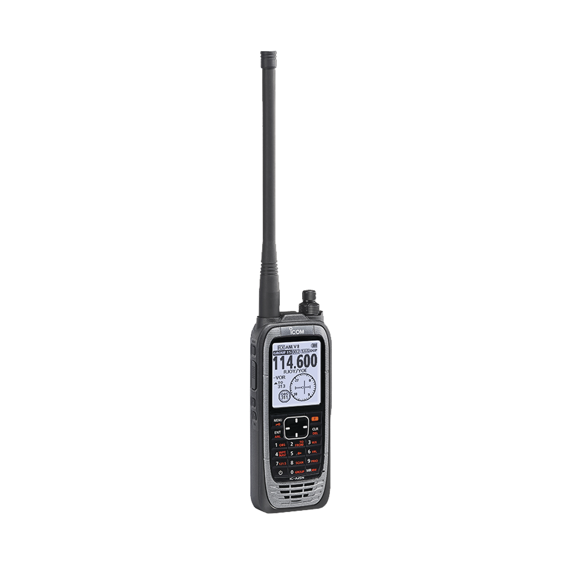 Radio portátil aéreo VHF con display de 2.3 pulgadas y teclado, 6W (PEP) de potencia, navegación, bluetooth y GPS, batería, cargador, antena y clip incluidos