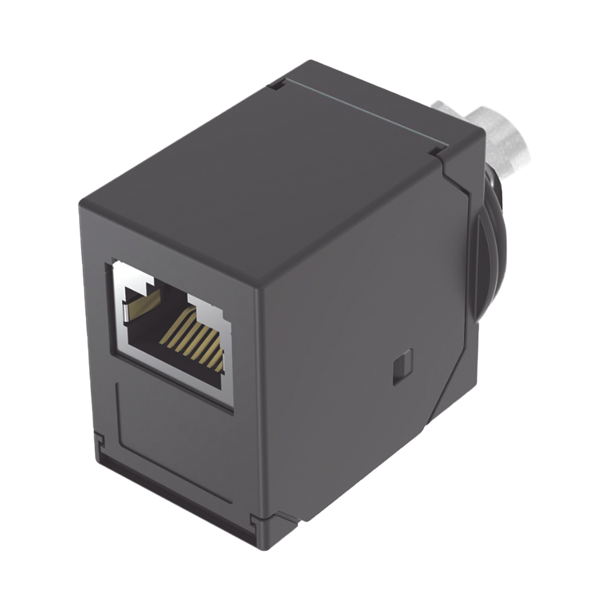 Adaptador IndustrialNet™ de M12 X-Code a Rj45, para Uso en Redes Industriales en Plantas de Producción, Protección IP20 en RJ45 e IP68 en M12, Color Negro