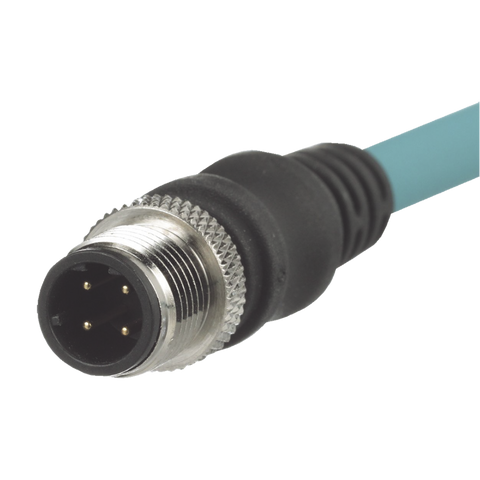 Cable de Conexión IndustrialNet Cat5e, Con Conector Recto M12 D-Code Macho en Ambos Extremos, Blindado S/FTP, Forro TPO, Color Azul Cerceta, 5 Metros