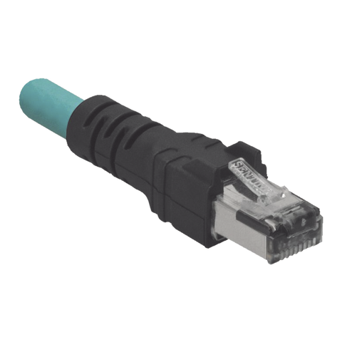 Cable de Conexión IndustrialNet Cat5e, de M12 D-Code Macho a Plug RJ45, Blindado S/FTP, Forro TPO, Color Azul Cerceta, 5 Metros