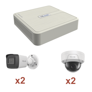 Kit IP 1080p (2 Megapixel) / NVR de 4 Canales con 4 Puertos PoE / 2 Cámaras IP Bala para Exterior / 2 Cámaras IP Domo para Exterior