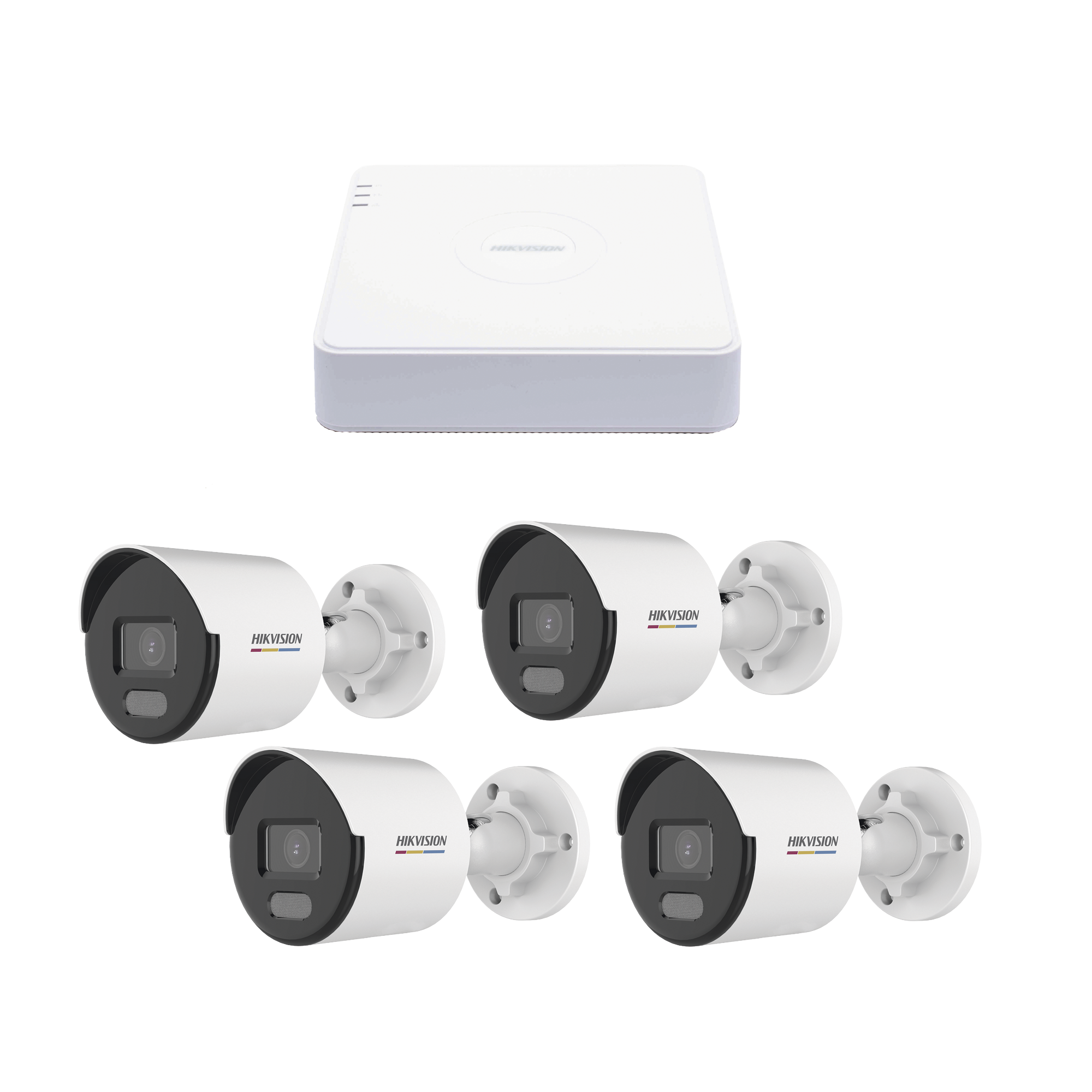 Kit IP 1080p (2 Megapixel) / NVR de 4 Canales con 4 Puertos PoE / 4 Cámaras IP Bala ColorVu y ACUSENSE Lite