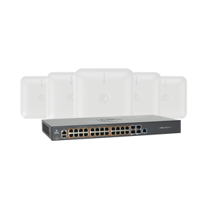 Kit Wi-Fi Empresarial de 5 Access Point e410 de largo alcance y switch PoE EX2028P