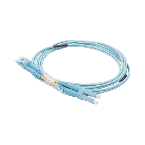 Jumper de Fibra Óptica Multimodo OM3 50/125 LC-LC OFNR (Riser), 2.0 mm, Dúplex, Aqua, 2 metros