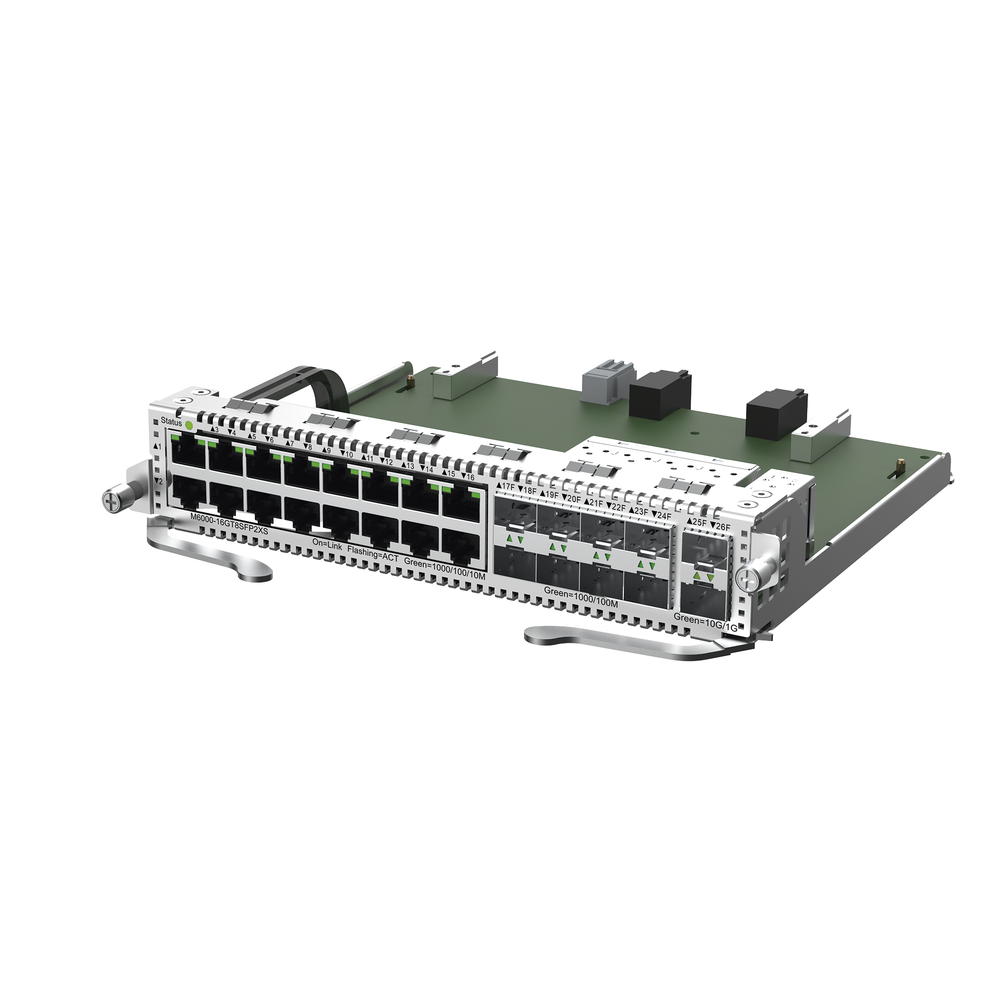 Tarjeta de Red con 16 puertos RJ45 1Gb, 8 puertos SFP 1Gb y 2 puertos SFP+ 10Gb para Chasis RG-NBS6002