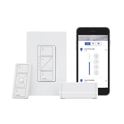 Control de iluminación, Kit para iniciar su casa inteligente, Hub controlador, atenuador (dimmer), control remoto, tapa.