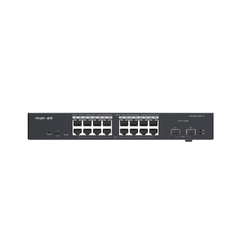 Switch L2 Administrable PoE con 16 puertos Gigabit PoE 802.3af/at + 2 SFP para fibra 1Gb, gestión gratuita desde la nube, 240w