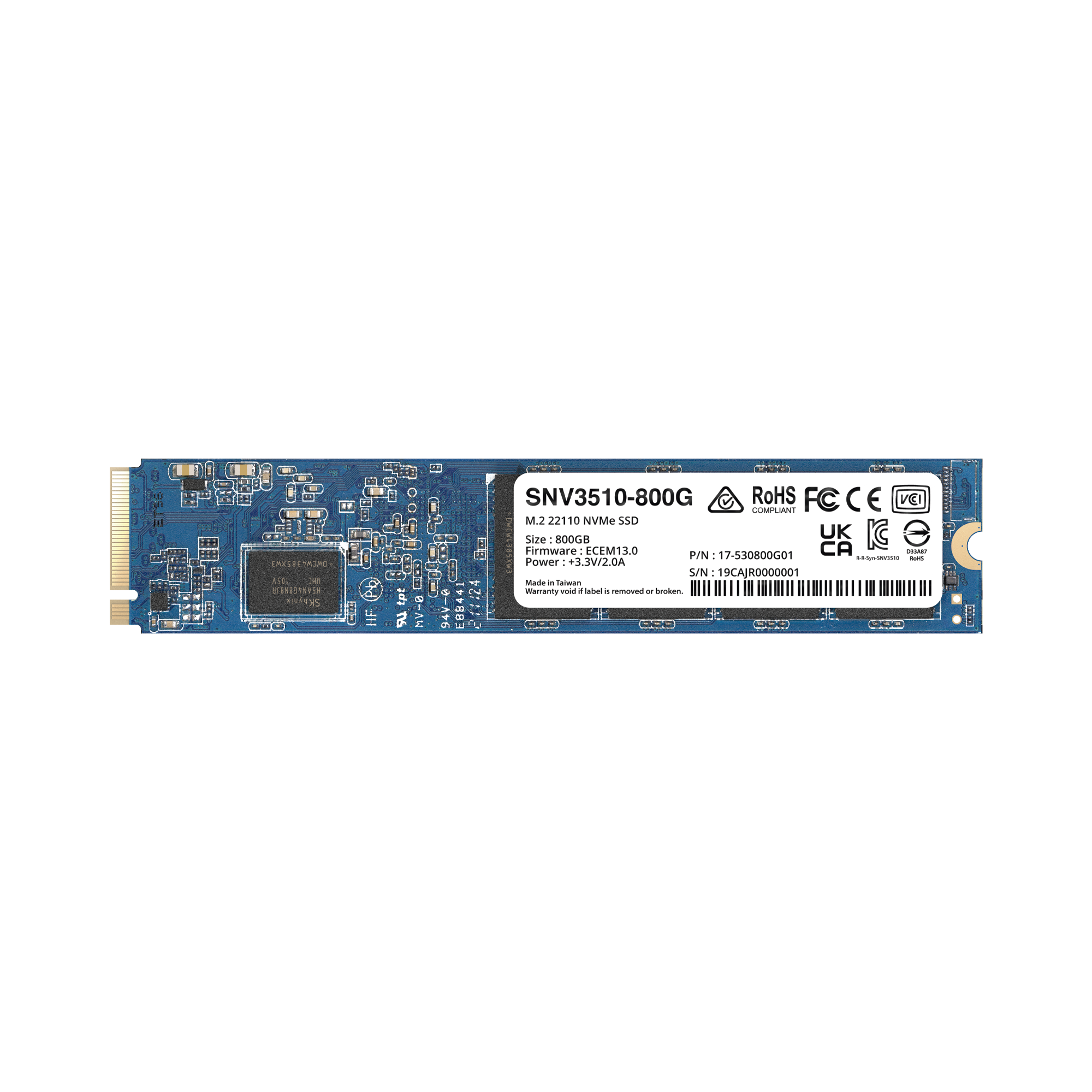 SSD 800GB NVMe M.2 22110, diseñada para Synology NAS con ranuras M.2 integradas