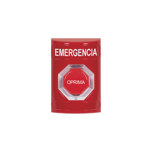 Botón de Emergencia en Español,  Color Rojo, Acción Mantenida, Girar para Restablecer y LED Multicolor