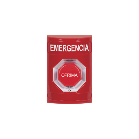 Botón de Emergencia en Español,  Color Rojo, Acción Mantenida, Girar para Restablecer y LED Multicolor