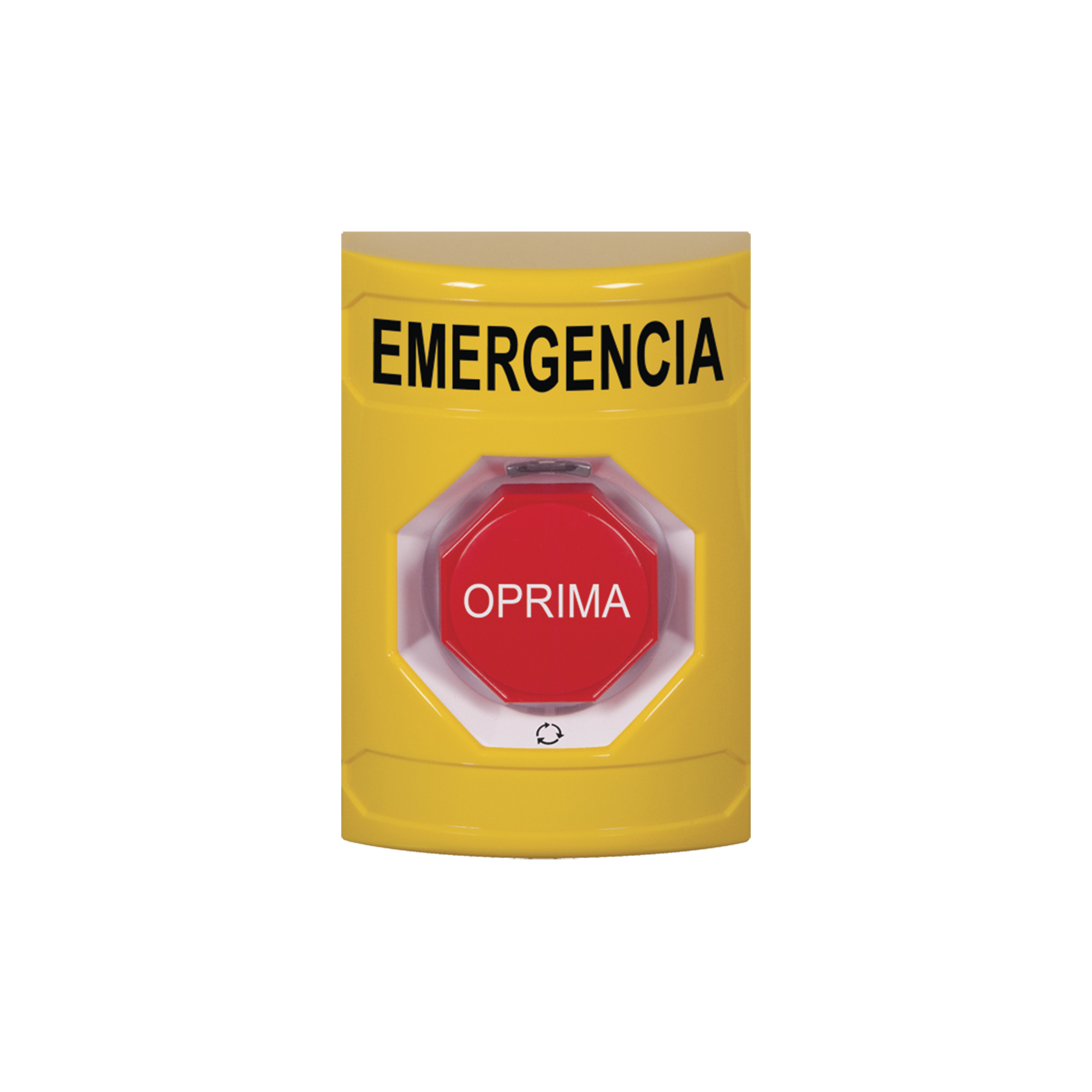 Botón de Emergencia en Español, Color Amarillo, Acción Mantenida, Girar para Restablecer y LED Multicolor