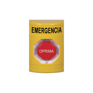 Botón de Emergencia en Español, Color Amarillo, Acción Mantenida, Girar para Restablecer y LED Multicolor