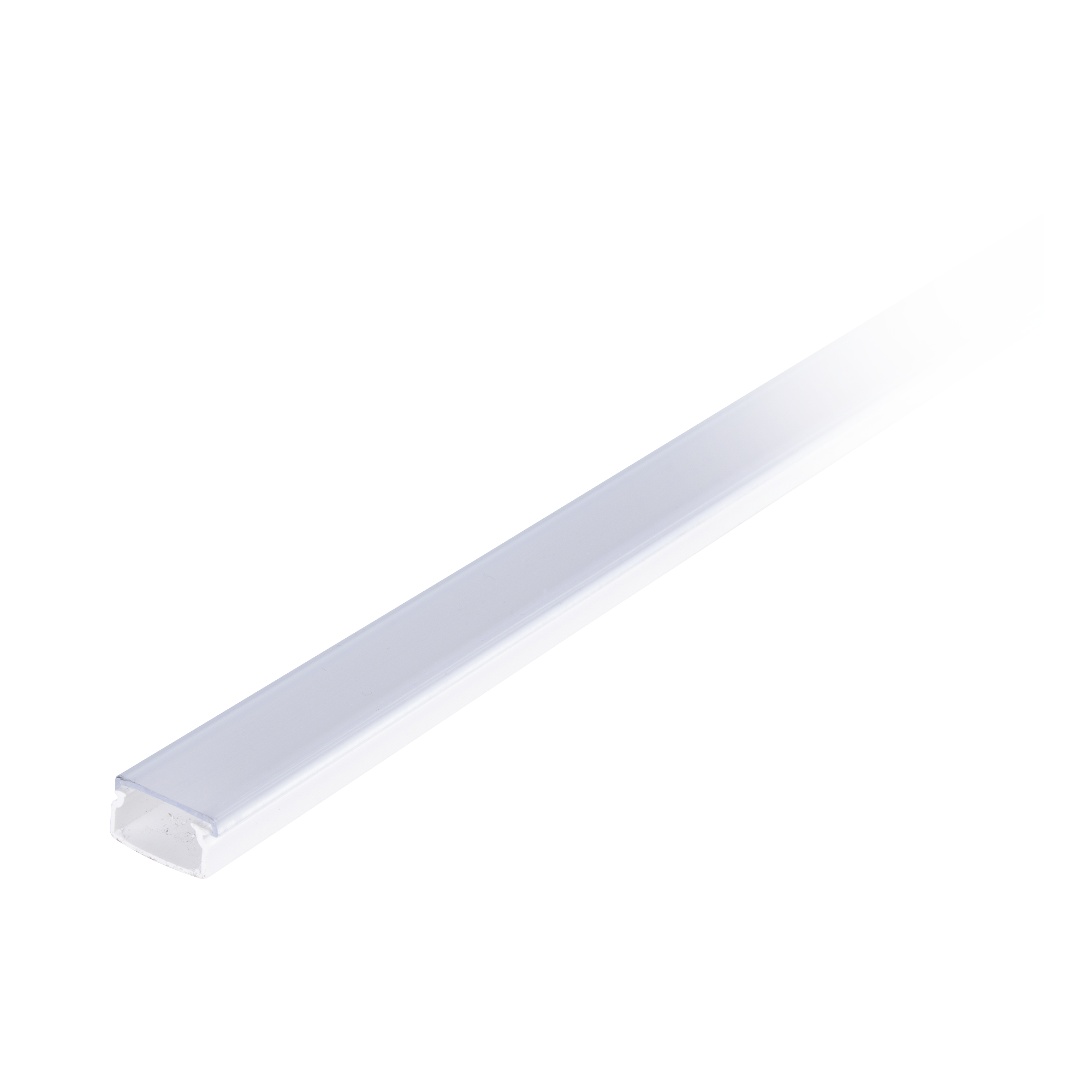 Canaleta blanca con tapa transparente de PVC auto extinguible, ideal para colocar iluminación tipo Led, sin división, 20 x 10 mm, tramo de 2.5 m