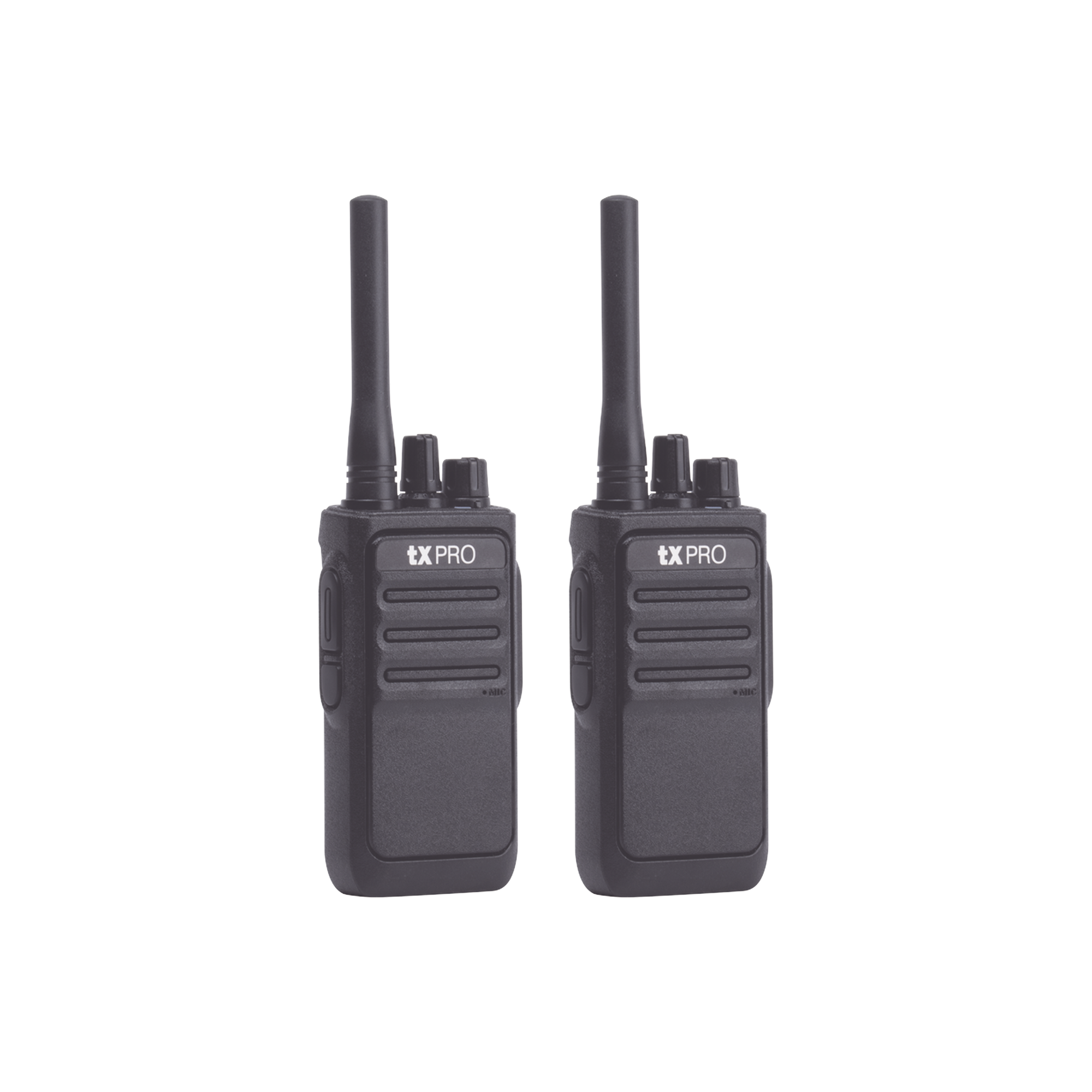 Paquete de 2 radios portátiles TX320 UHF 400-470 MHz, 16 canales, 2 Watts de potencia, SÚPER Eficientes.