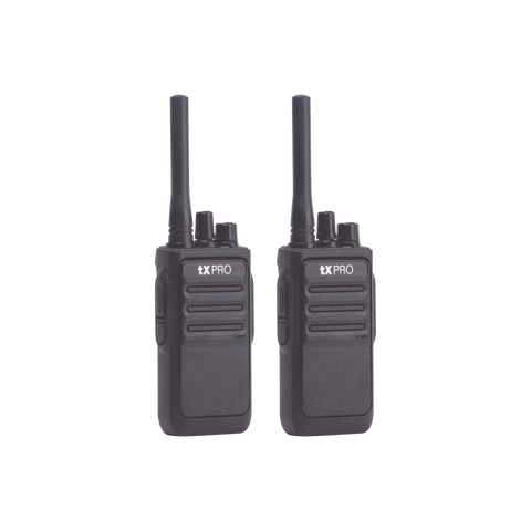 Paquete de 2 radios portátiles TX320 UHF 400-470 MHz, 16 canales, 2 Watts de potencia, SÚPER Eficientes.