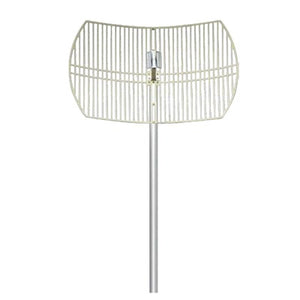 Antena Rejilla direccional, Ganancia 24 dBi, Dimensiones (90 x 60 x 38 cm), rango de frecuencia (2300-2500 MHz).