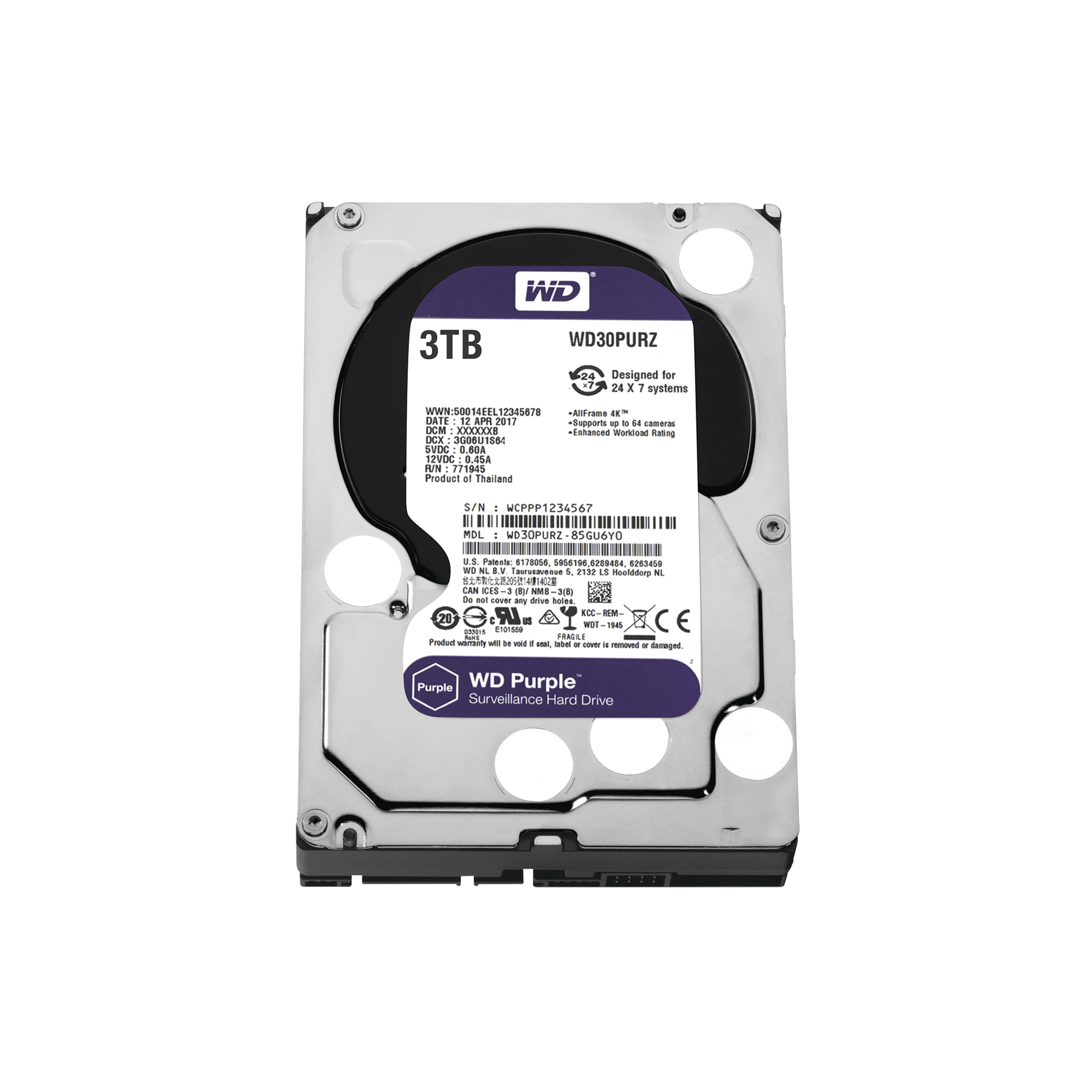 Disco Duro PURPLE de 3TB / 3 AÑOS DE GARANTÍA / Para Videovigilancia