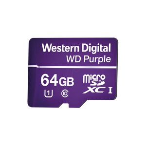 Memoria microSD de 64GB PURPLE, Especializada Para Videovigilancia, 10 VECES MAYOR DURACIÓN, 3 AÑOS DE GARANTIA