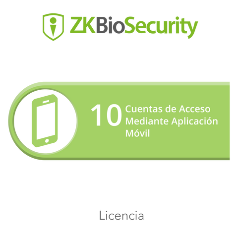 Licencia para ZKBiosecurity para 10 cuentas de acceso mediante aplicación móvil