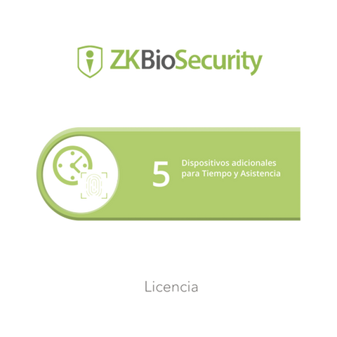 Licencia para ZKBiosecurity permite gestionar hasta 5 dispositivos para tiempo y asistencia